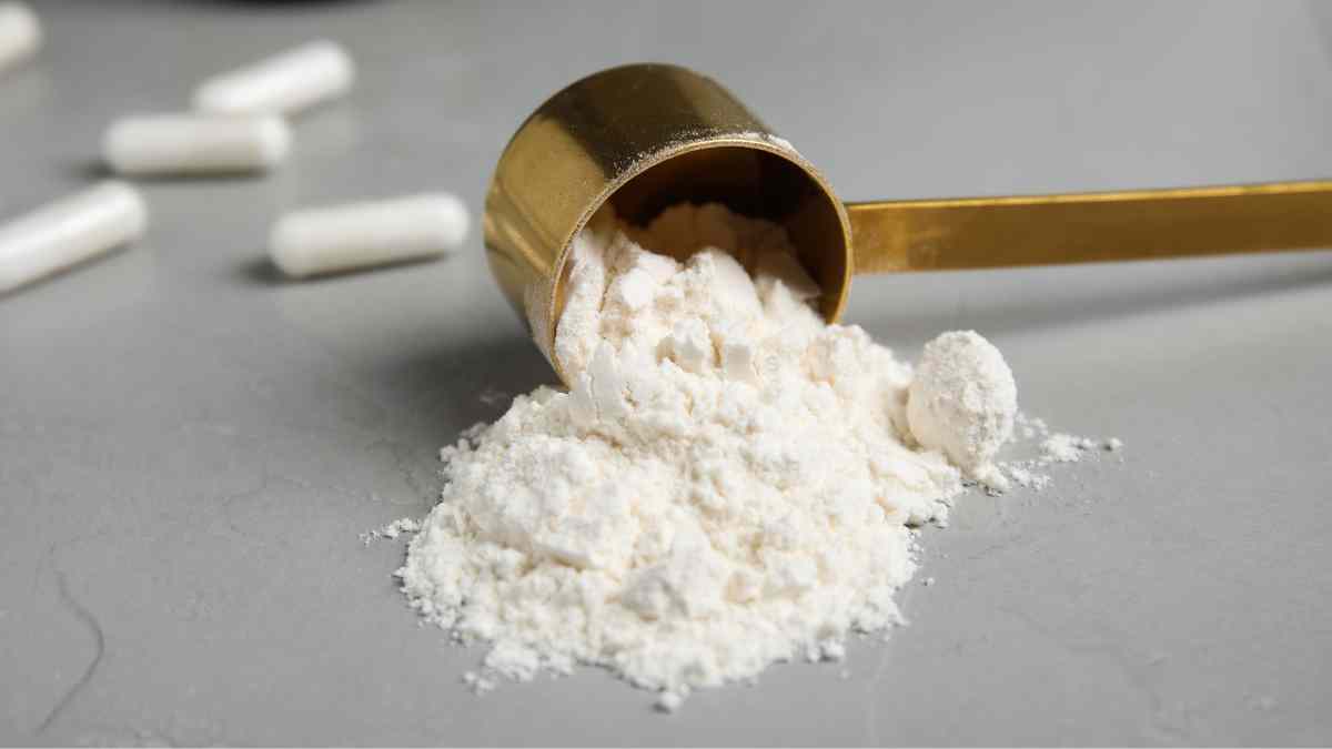 Suplemento dietético en polvo representando reducción de aminoácido para prolongar la vida