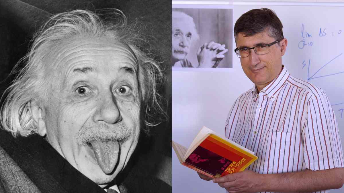 Profesor sevillano junto a imagen de Albert Einstein tras resolver misterio de física de 120 años