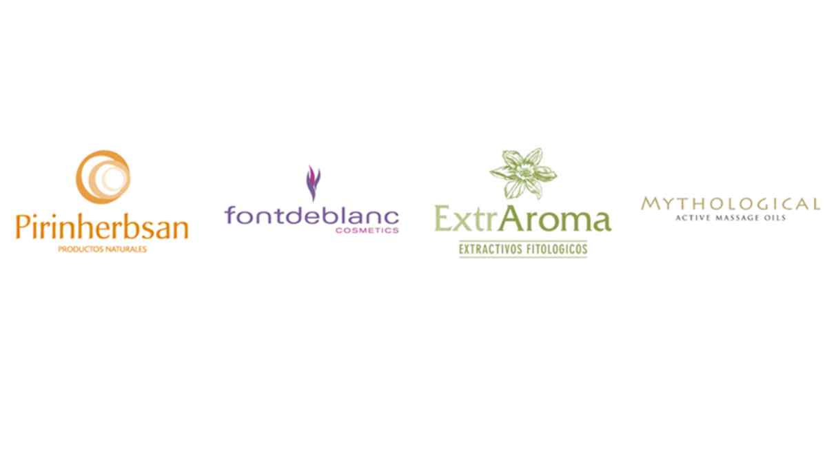 Logos de Pirinherbsan, Fontdeblanc, ExtrAroma y Mythological, marcas de cosmética retiradas en España por Sanidad.