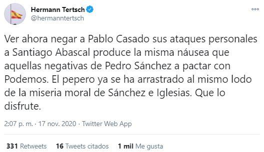 Tuit de Hermann Tertsch contra Casado