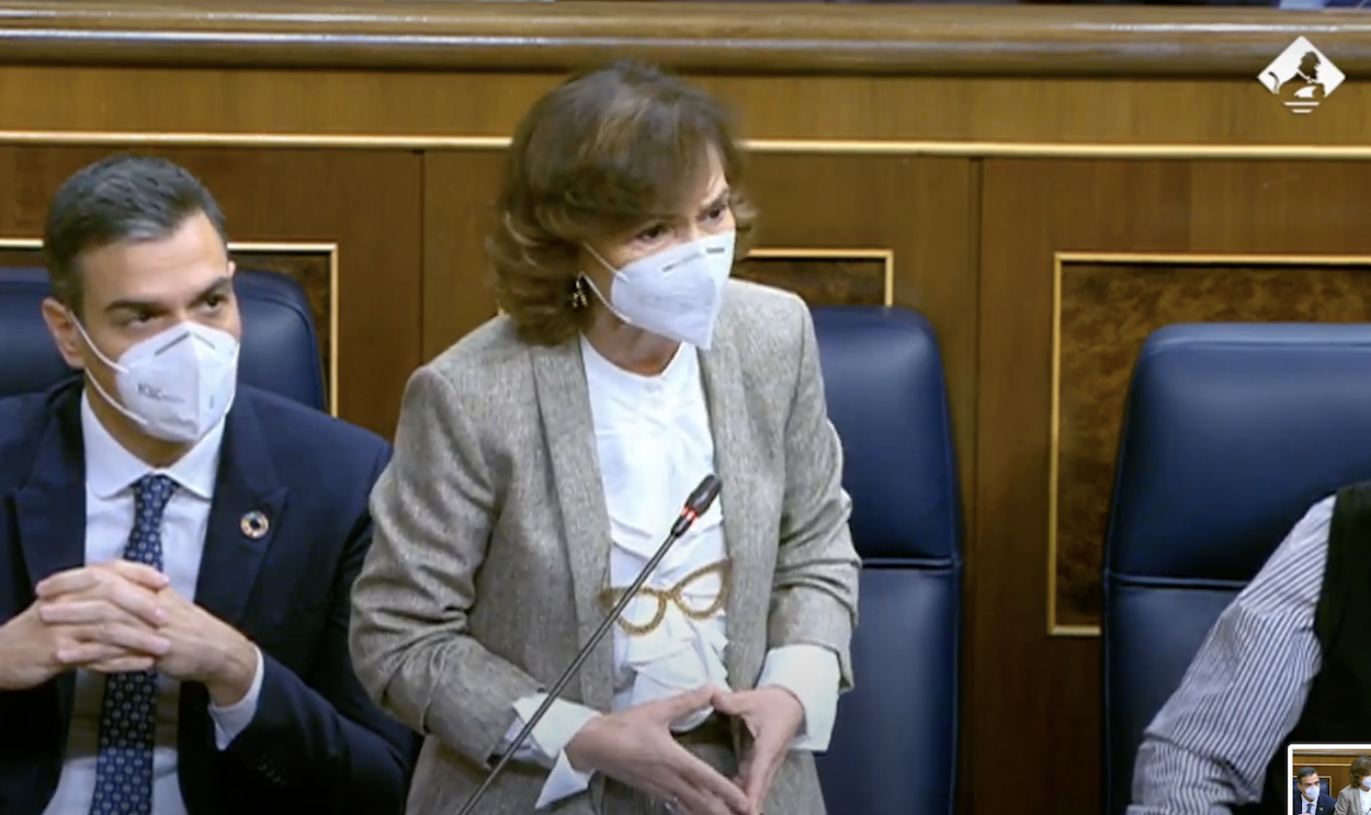 Carmen Calvo, vicepresidenta del Gobierno, durante una sesión de control