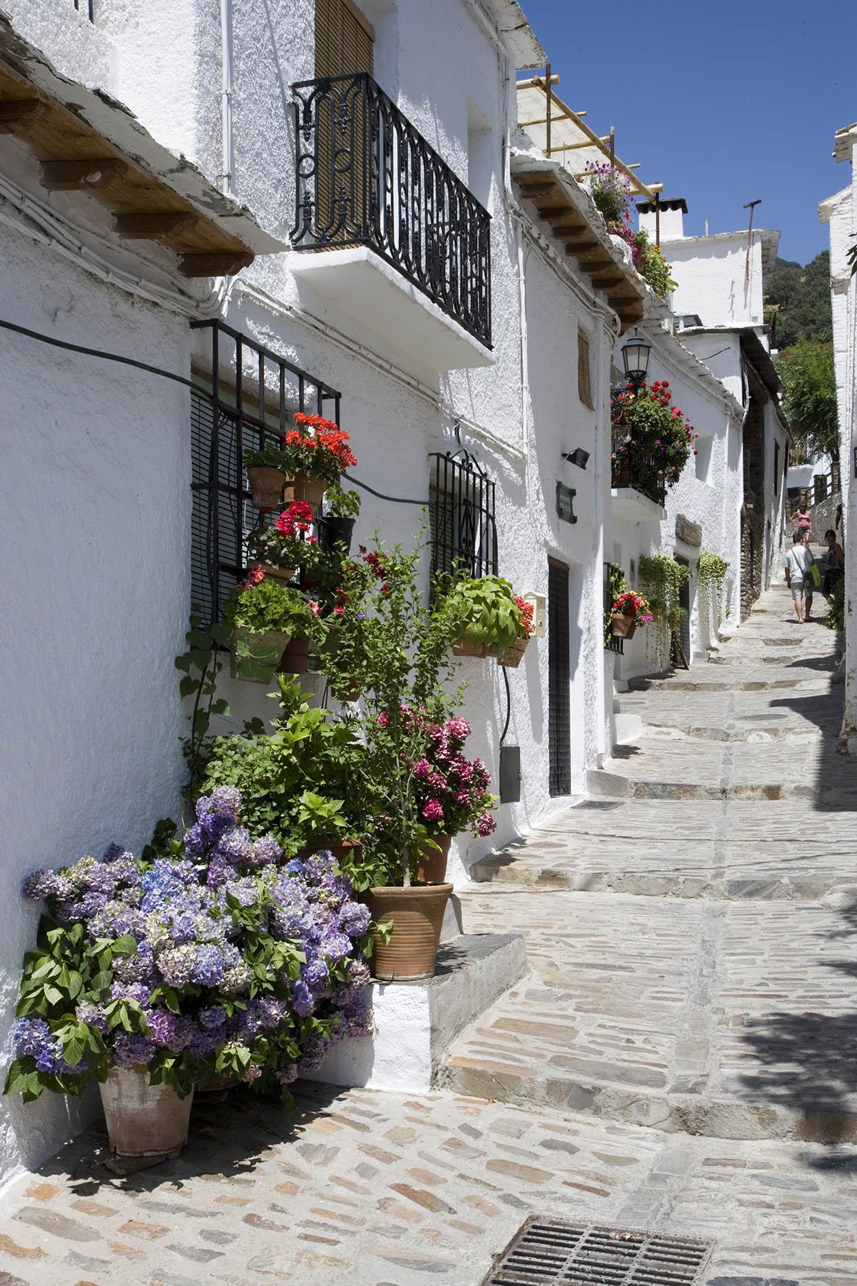 Laberintos de callejuelas blancas esperan al visitante en los pueblos de La Alpujarra, como este rincón típico en Capileira