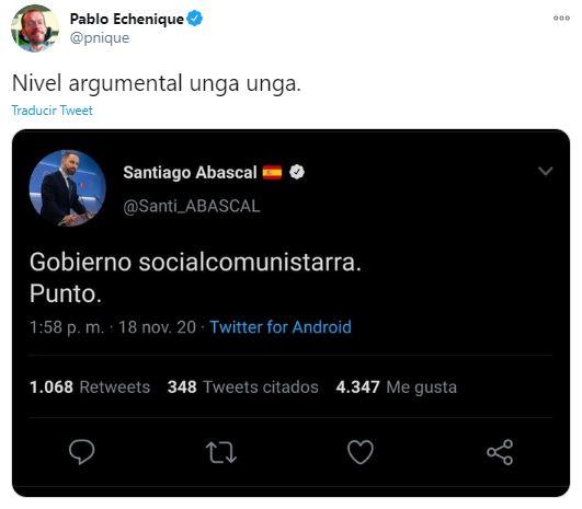 Tuit de Echenique contestando a Abascal