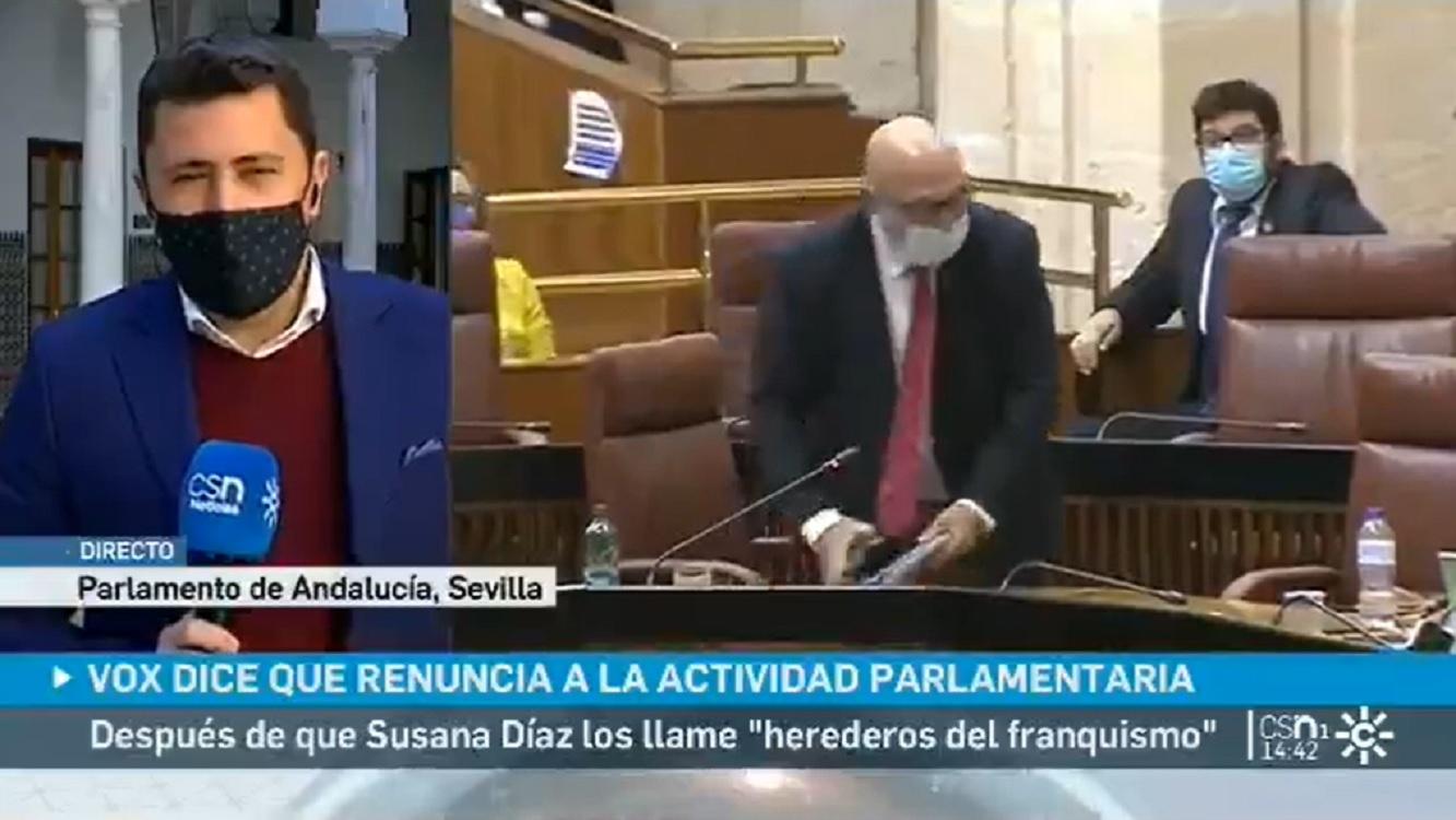 Momento en el que Canal Sur omite los insultos del diputado de Vox.