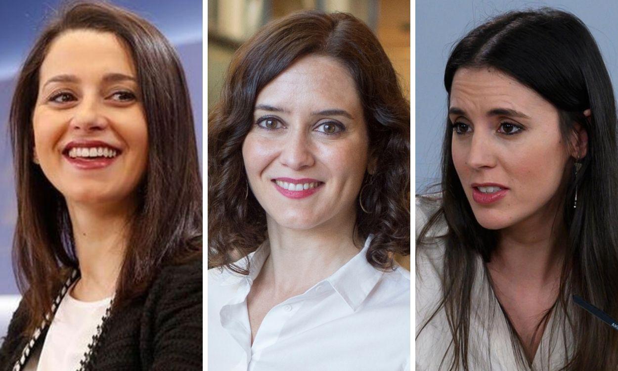 Inés Arrimadas, Isabel Díaz Ayuso e Irene Montero