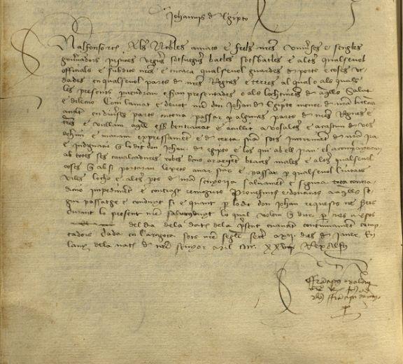 alvoconducto firmado por Alfonso V de Aragón a favor de los gitanos
