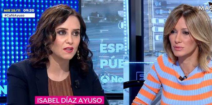 Isabel Díaz Ayuso, en el plató de Espejo Público junto a Susanna Griso
