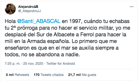 Mensaje en redes sociales sobre Abascal