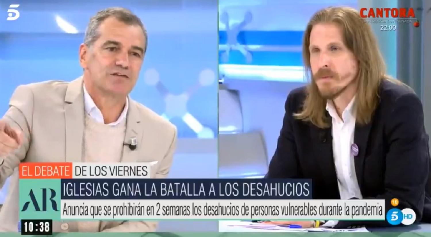 Toni Cantó (izquierda) y Pablo Fernández en 'El programa de Ana Rosa'. Fuente: Mediaset.