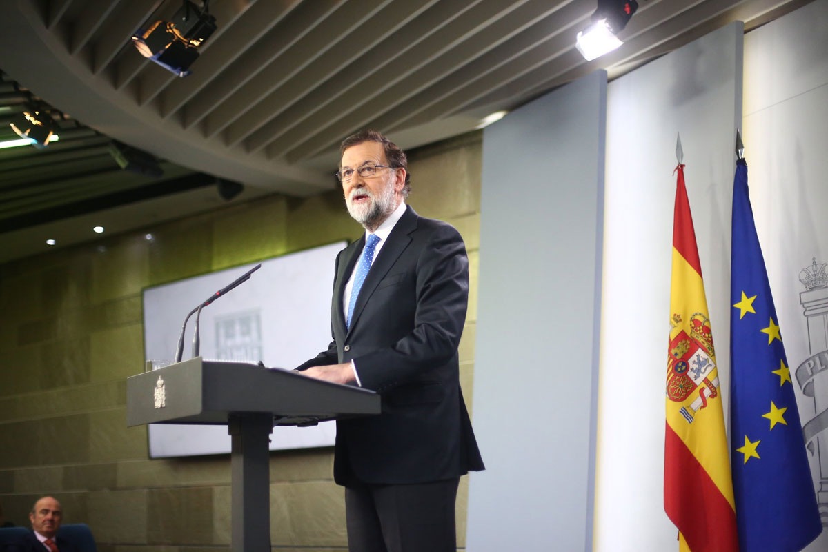 El presidente del Gobierno, Mariano Rajoy, en su comparecencia desde le Palacio de la Moncloa