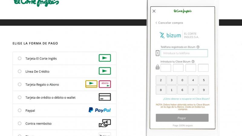 Pago a través de Bizum en El Corte Inglés