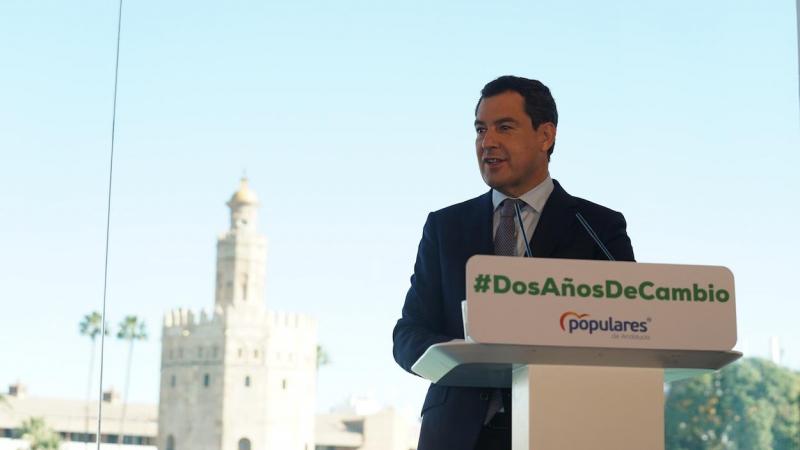 El presidente Moreno Bonilla, hoy en Sevilla.