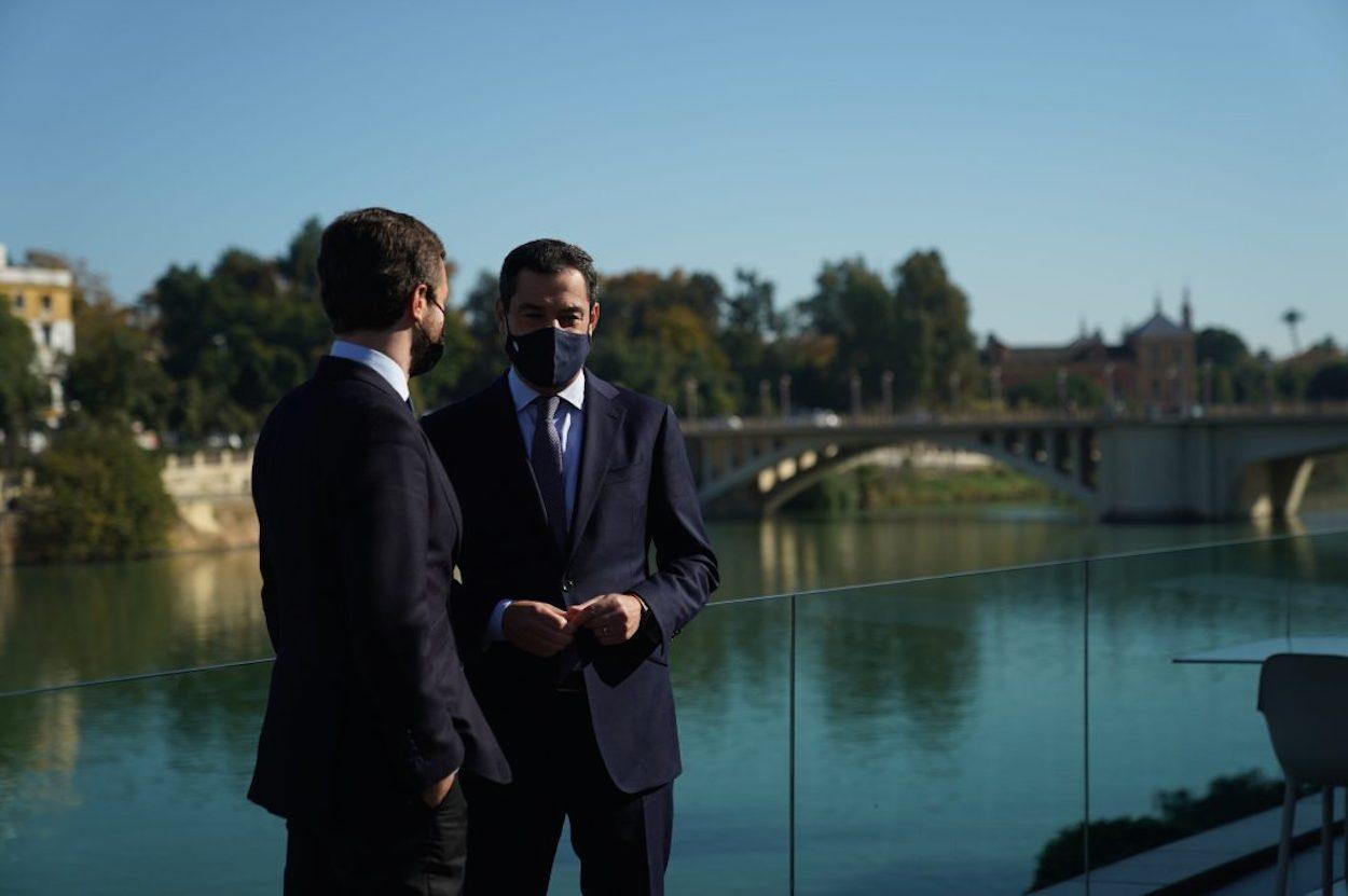 Pablo Casado y Juan Manuel Moreno, hoy en la celebración del segundo aniversario de las elecciones que llevaron al PP a la Junta.