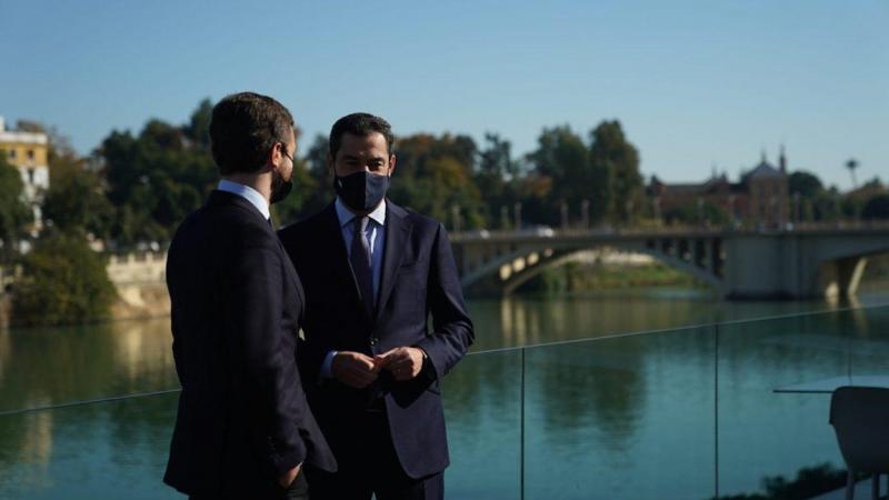 Pablo Casado y Juan Manuel Moreno, hoy en la celebración del segundo aniversario de las elecciones que llevaron al PP a la Junta.