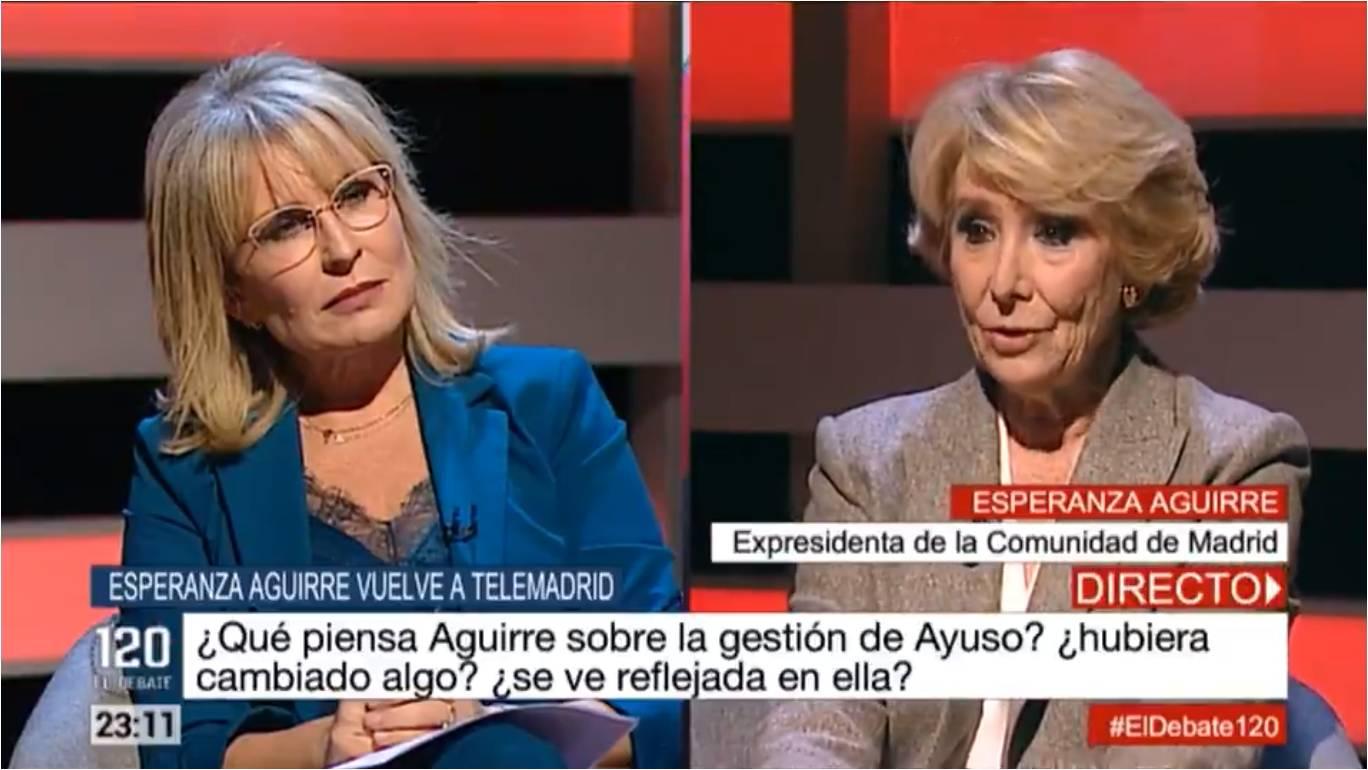 Esperanza Aguirre regresa a Telemadrid y es entrevistada por María Rey
