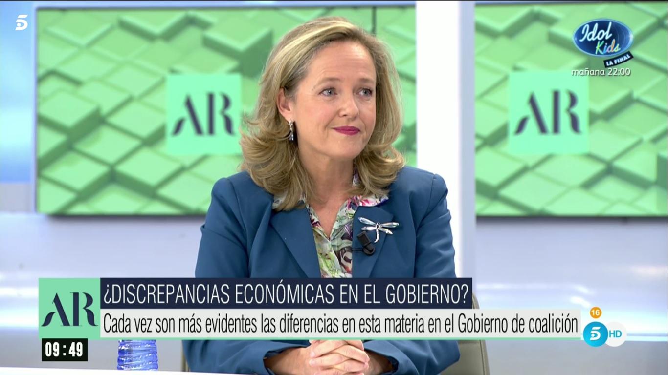 La vicepresidenta económica Nadia Calviño en una entrevista en el Programa de Ana Rosa