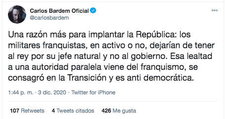 Carlos Bardem sobre militares golpistas