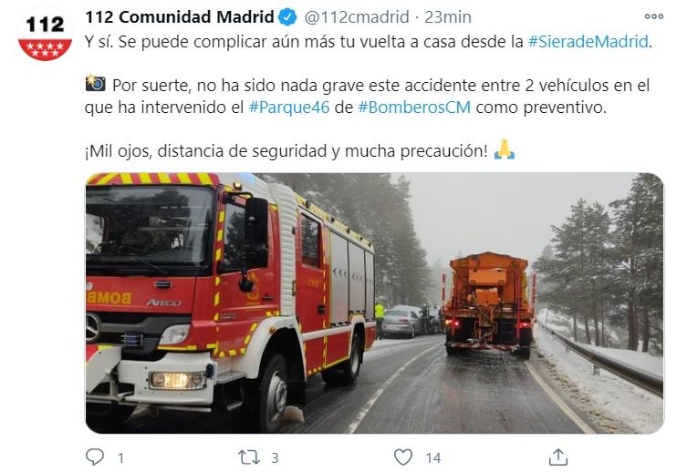 Accidente en carretera de acceso al Puerto de Navacerrada