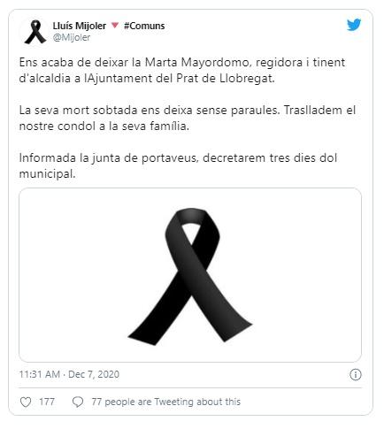 Mensaje alcalde sobre la muerte de Marta Mayordomo Mensaje alcalde sobre la muerte de Marta Mayordomo