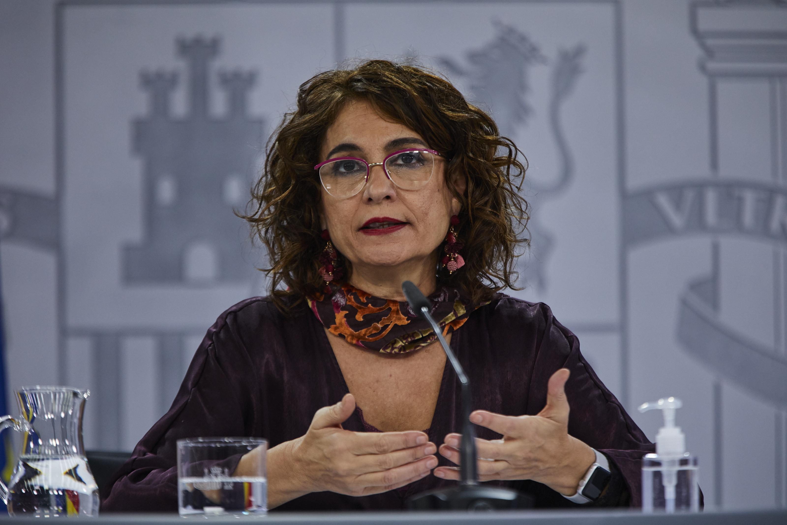 La ministra portavoz María Jesús Montero en la rueda de prensa posterior al Consejo de Ministros. Europa Press