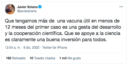 Javier Solana sobre las vacunas