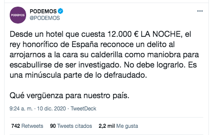 Tuit de Podemos sobre Juan Carlos I