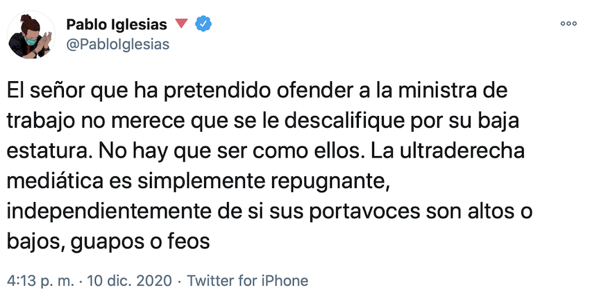 Tuit de Pablo Iglesias contra Losantos