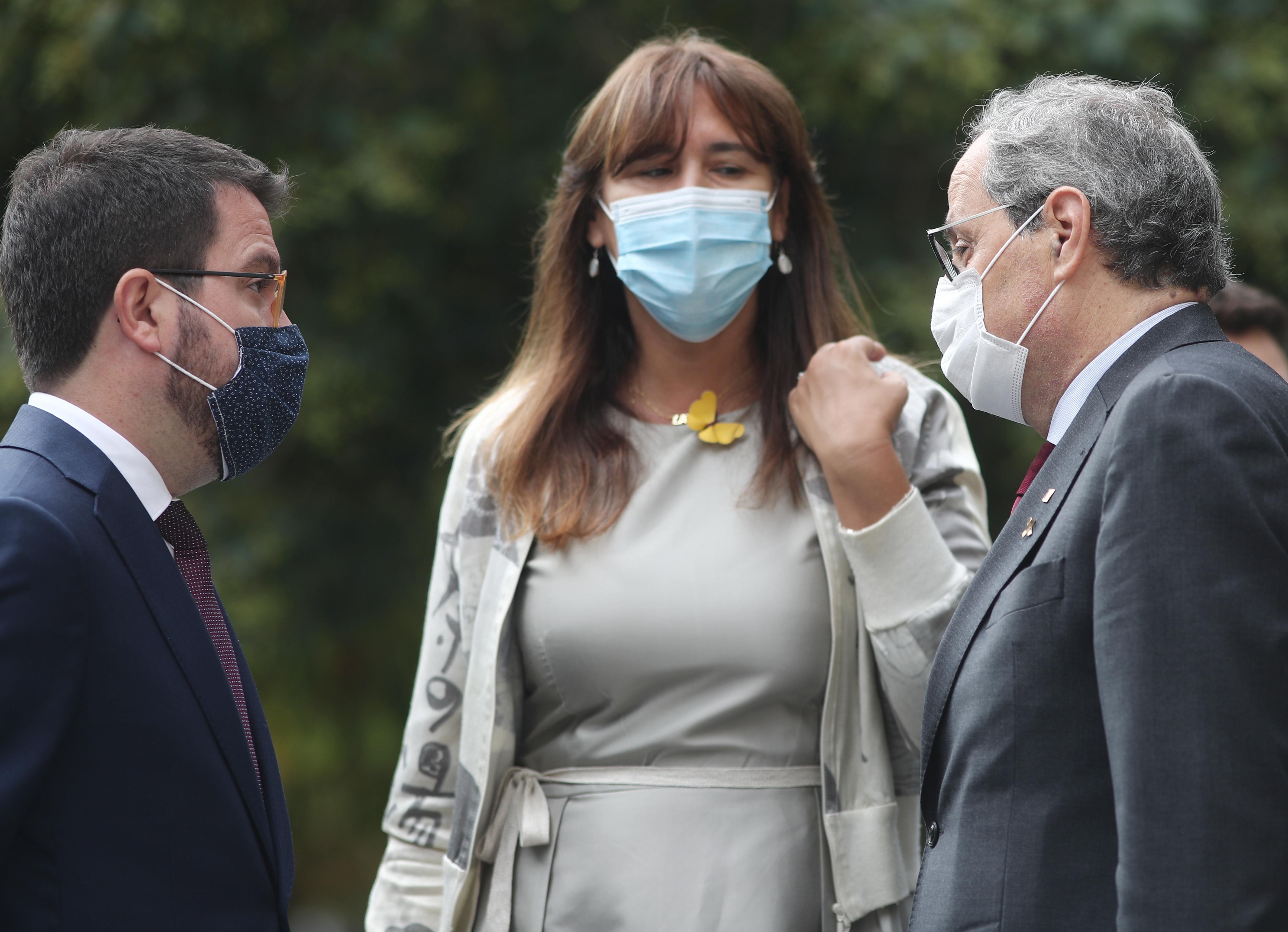 Pere Aragonès (izquierda), Laura Borràs y Quim Torra en una imagen de archivo. Fuente: Europa Press.