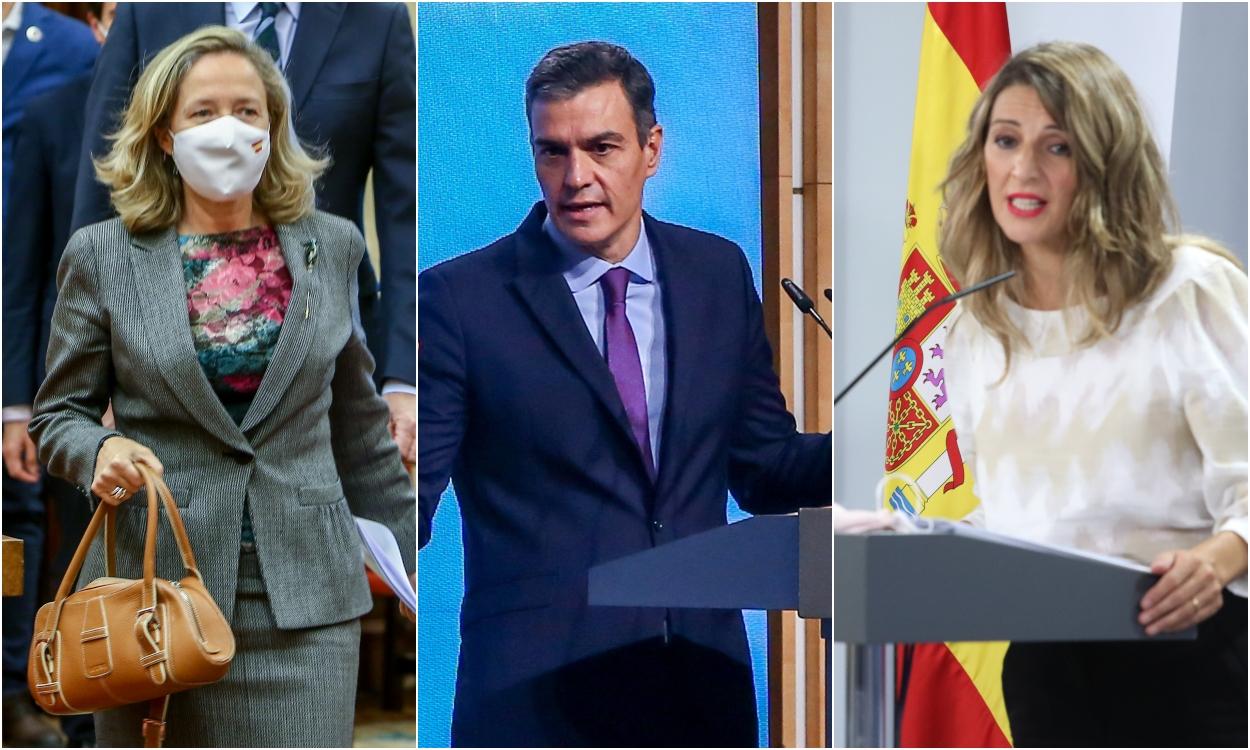 Nadia Calviño, Pedro Sánchez y Yolanda Díaz