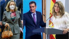 Nadia Calviño, Pedro Sánchez y Yolanda Díaz