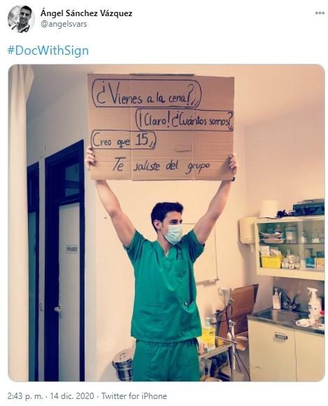 Mensaje de concienciación del sanitario Ángel Sánchez en Twitter.