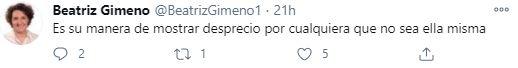 Tuit de Beatriz Gimeno en respuesta a Serrano