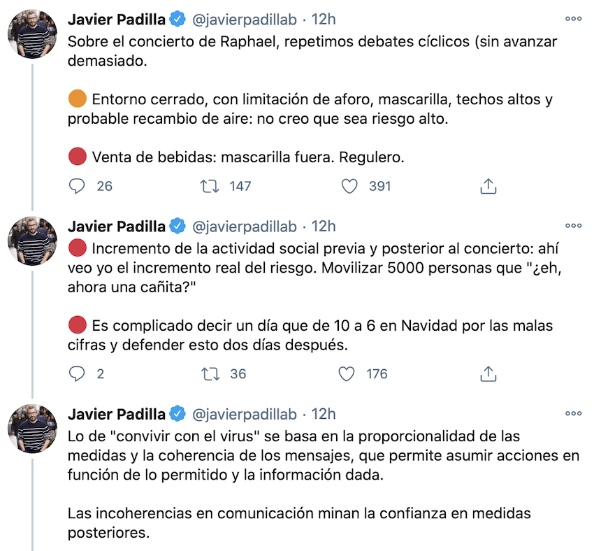 Hilo del médico Javier Padilla sobre el concierto de Raphael