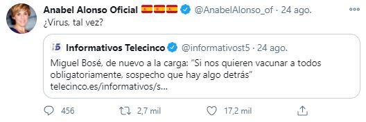 Tuit Anabel Alonso a Bosé