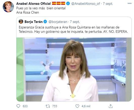 Tuit de Anabel Alonso sobre Ana Rosa