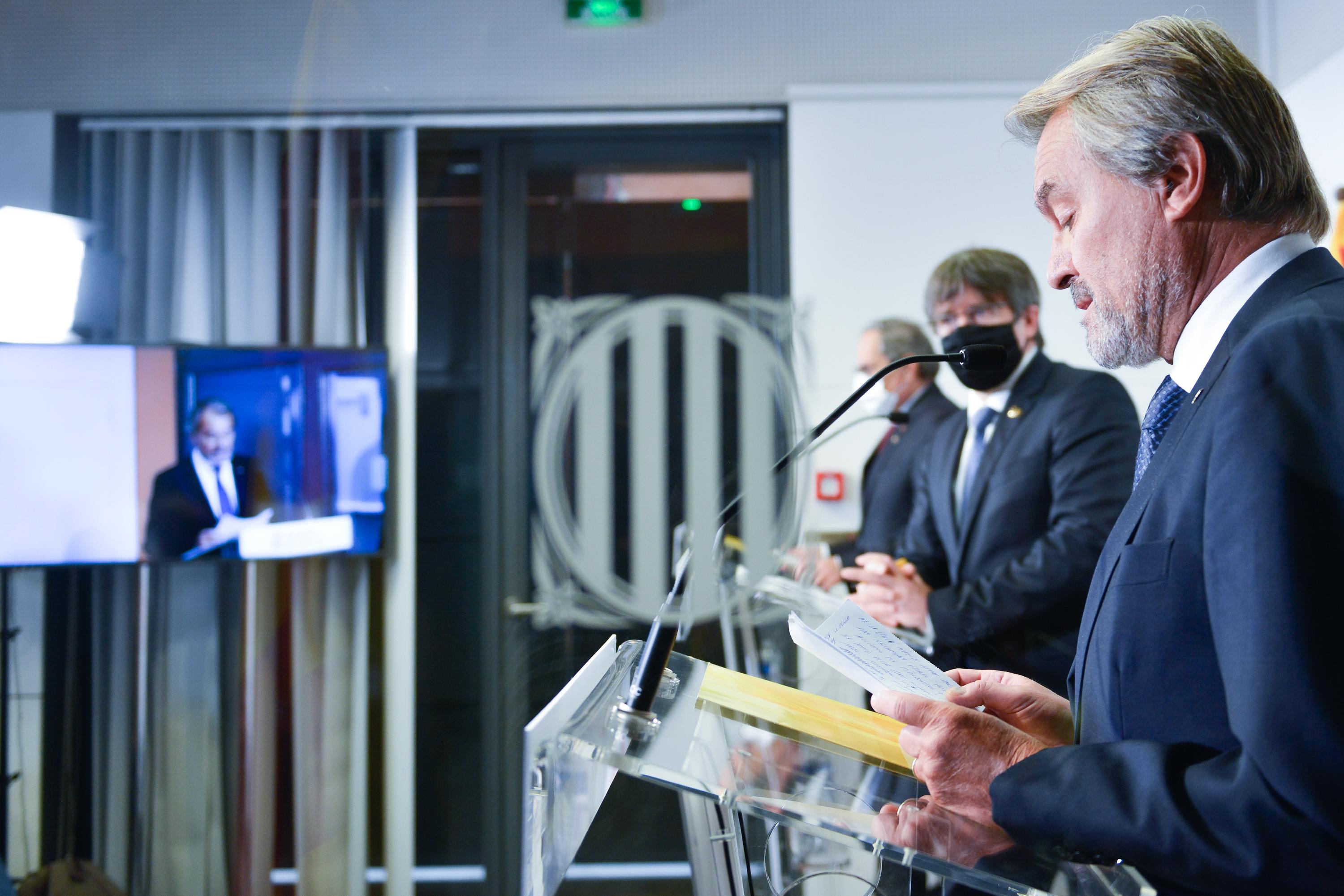 Los expresidents de la Generalitat de Catalunya Quim Torra, Carles Puidgemont y Artur Mas.