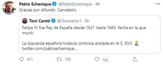 Tuit de Echenique a Toni Cantó Tuit de Echenique a Toni Cantó