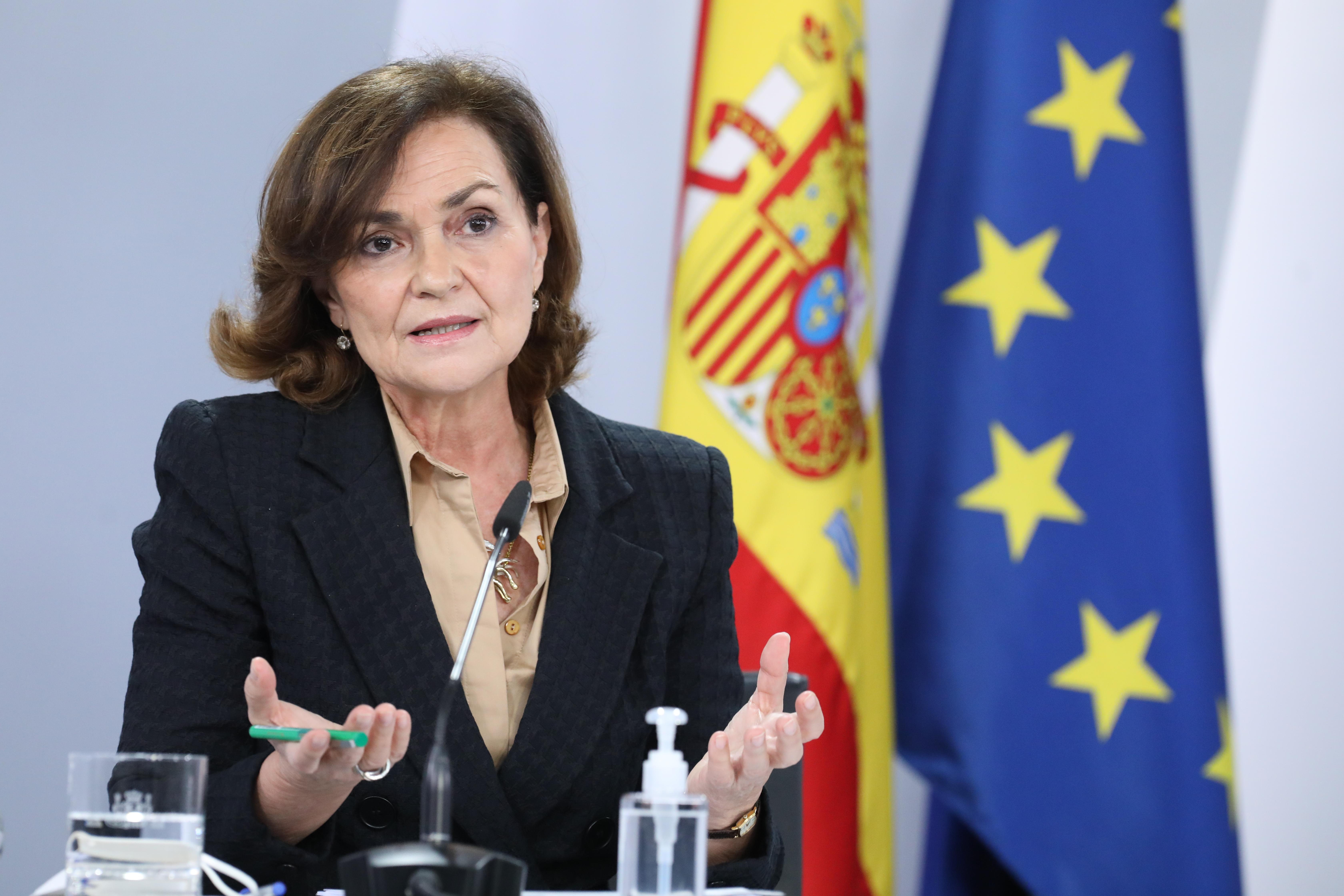 La vicepresidenta primera del Gobierno, ministra de la Presidencia, Relaciones con las Cortes y Memoria Democrática, Carmen Calvo. M.FERNÁNDEZ