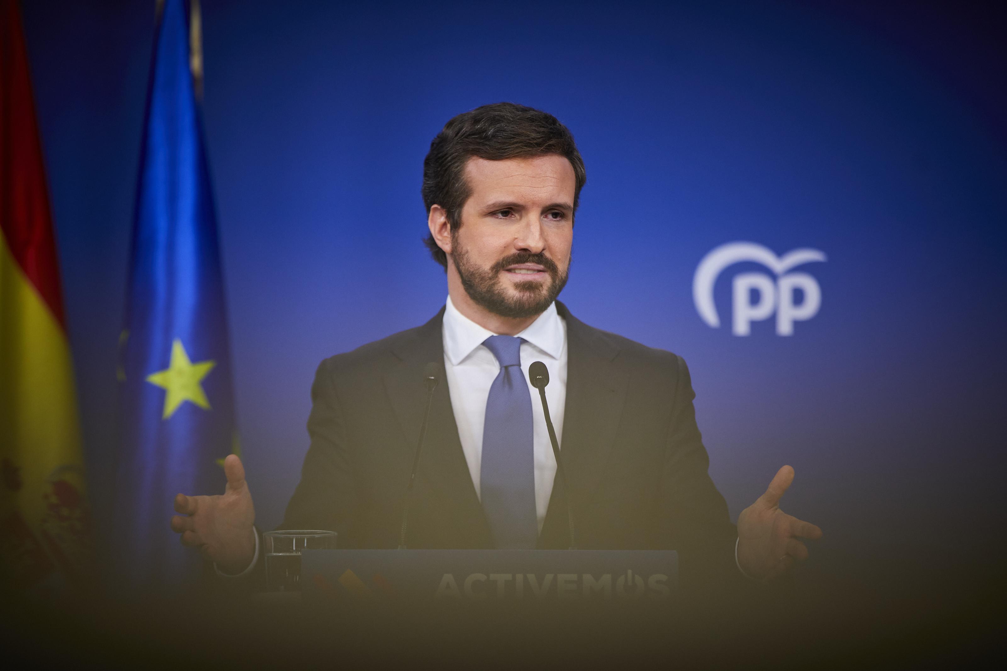 Casado hace balance del año desde la sede del PP. EP