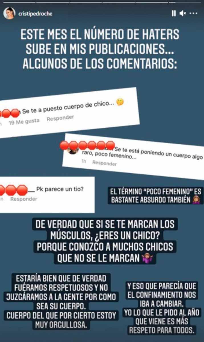 Publicación de Pedroche mostrando las críticas que recibe. Instagram Cristina Pedroche