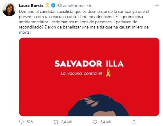 Mensaje de Laura Borràs sobre el cartel de Illa