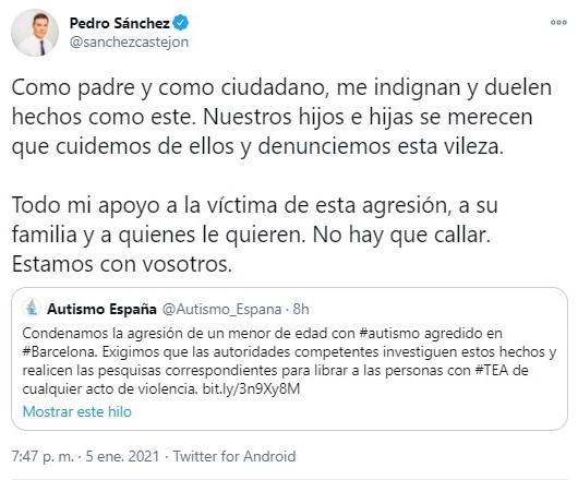 pedro sánchez responde a la brutal agresión de un menor en barcelona pedro sánchez responde a la brutal agresión de un menor en barcelona