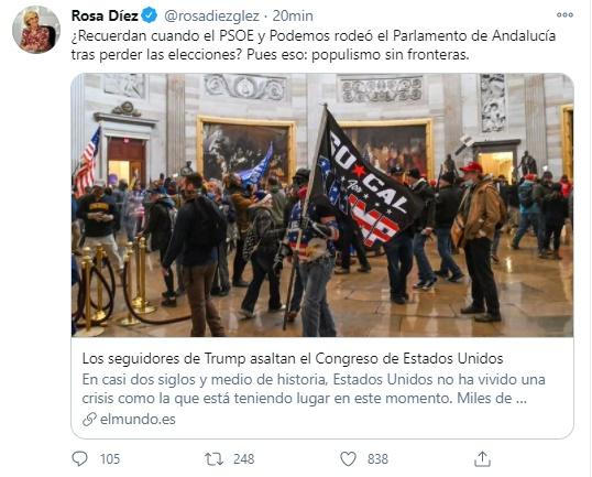 Tuit de Rosa Díez sobre asalto Capitolio Estados Unidos