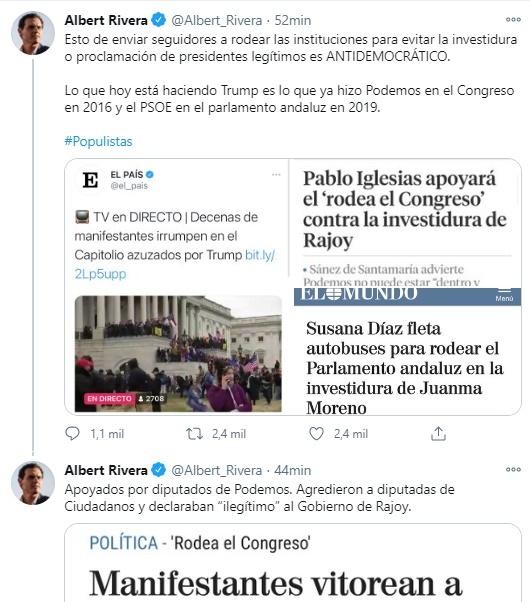 Tuit Rivera sobre Asalto Capitolio Estados Unidos