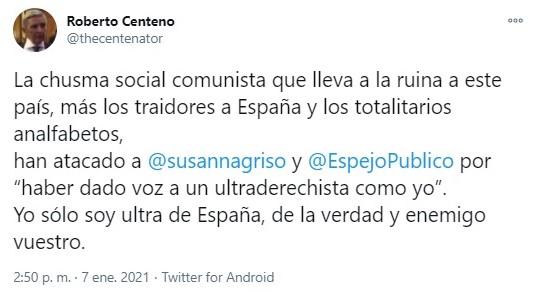 roberto centeno salta contra los socialcomunistas por su entrevista en espejo público