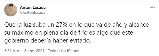 anton losada critica al gobierno por la subida de la luz