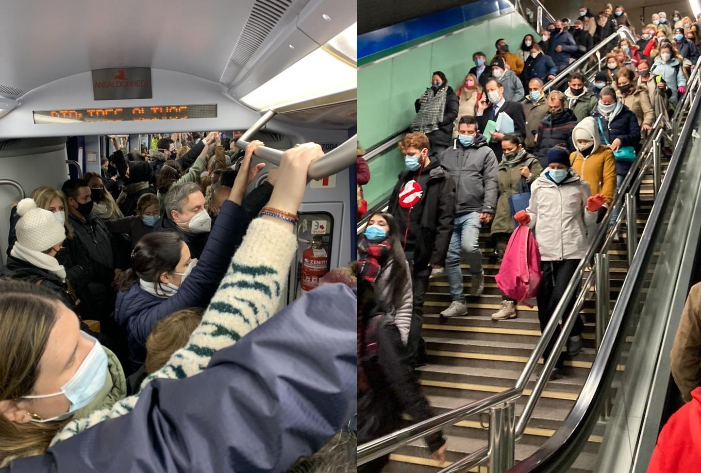 La histórica nevada provoca grandes aglomeraciones en Metro de Madrid en pleno repunte de los contagios. Twitter