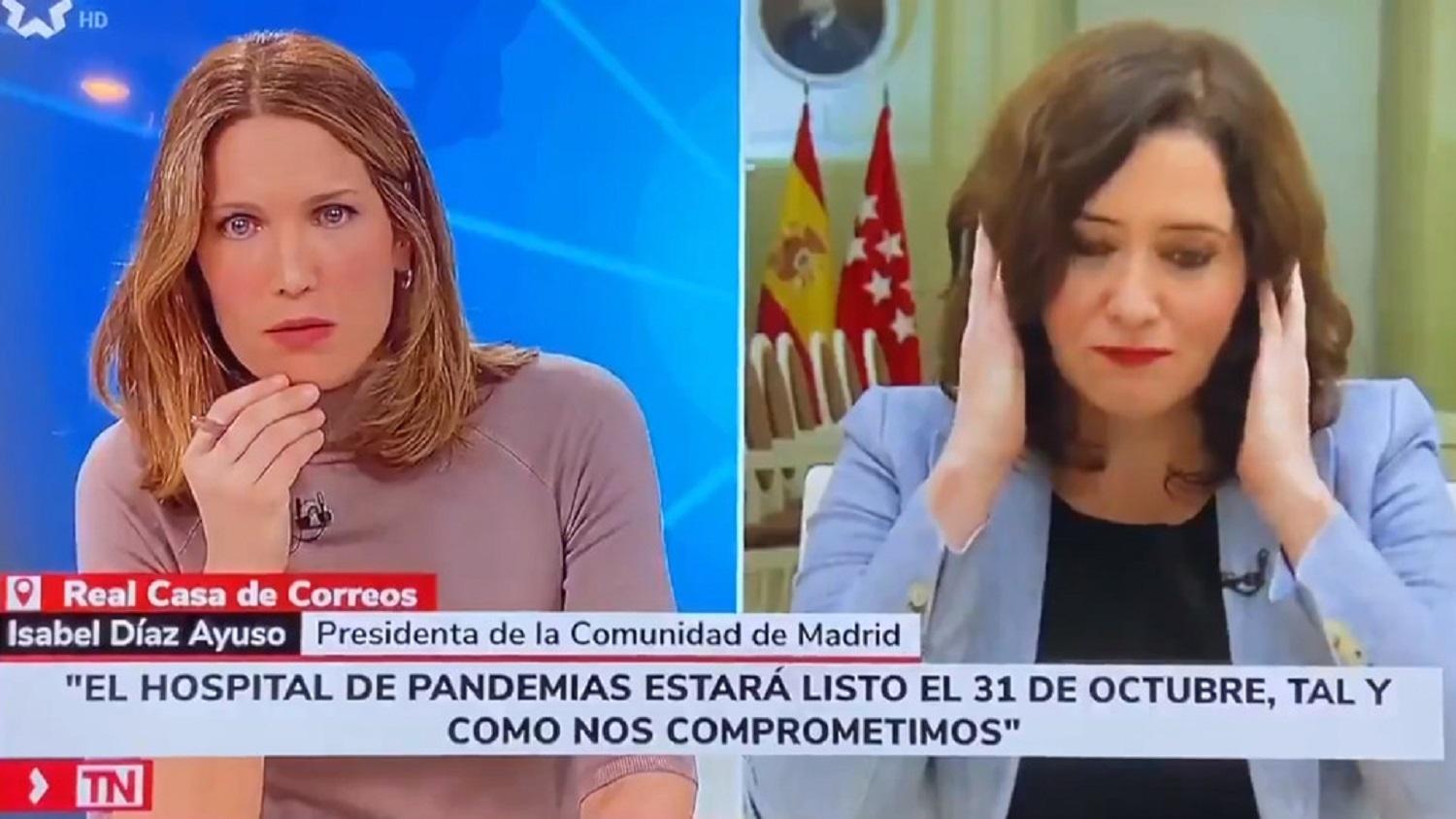 Fotograma de la tensa entrevista de Silvia Intxaurrondo a Isabel Díaz Ayuso. Fuente: Telemadrid.