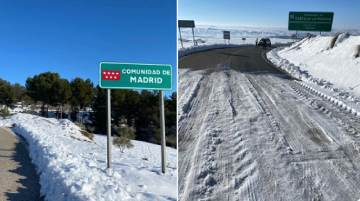 Foto tomada en la frontera entre Madrid y Toledo tras el paso de Filomena.Twitter