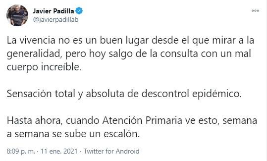 Javier Padilla alerta sobre el descontrol pandémico